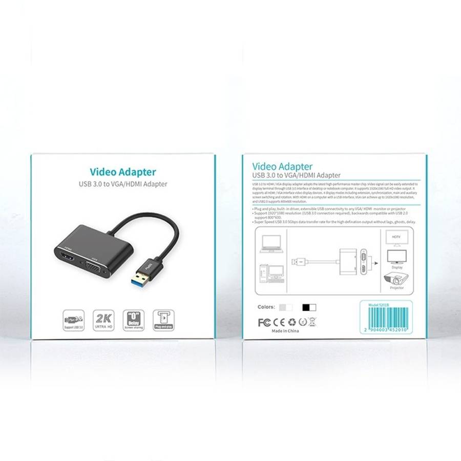 5201B 2 in 1 USB 3.0 to VGA + HDMI HD Video Converter (Silver)