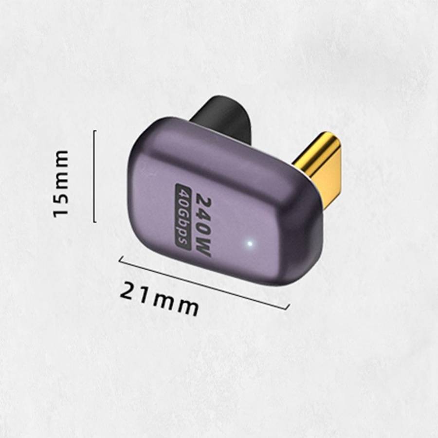 240W USB-C/Type-C Female to USB-C/Type-C Male 40Gbps U-Type Adapter with Light