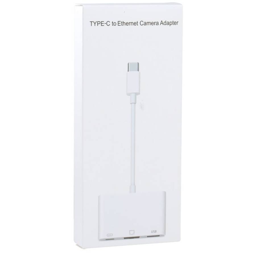 NK-107 TC 3 in 1 USB-C / Type-C Male to USB + Ethernet + Type-C Power Female Adapter