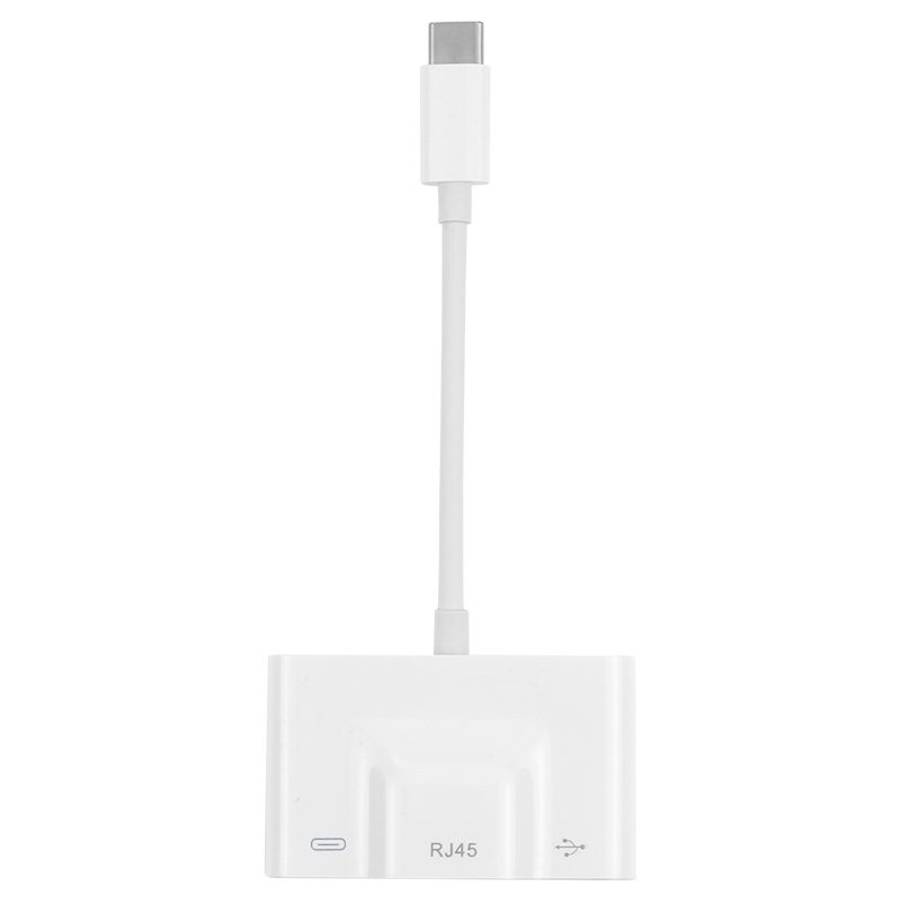 3 in 1 USB-C / Type-C Male to USB + 100M RJ45 Ethernet + Type-C Power Female Adapter