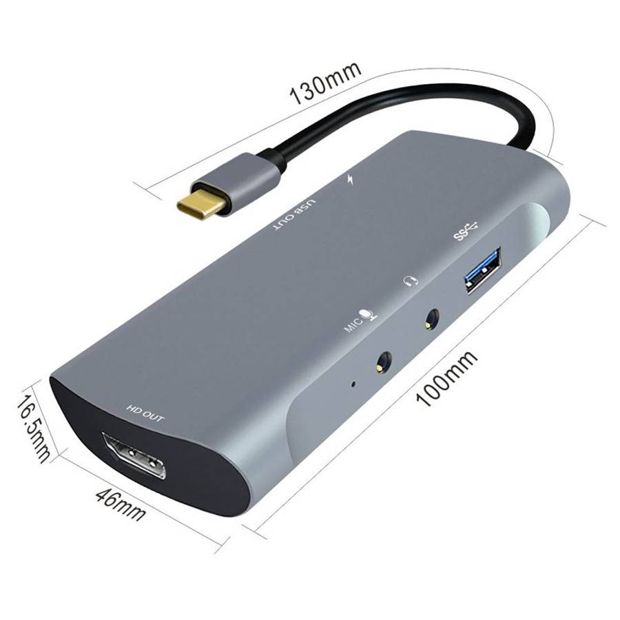 Z41 6 in 1 USB-C / Type-C to PD USB-C / Type-C + HD HDMI + USB 3.0 + 3.5mm AUX + USB + ... (Grey)
