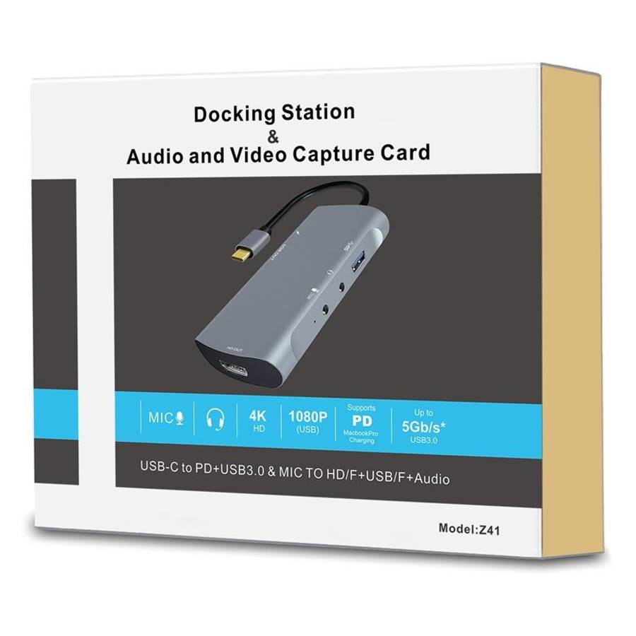 Z41 6 in 1 USB-C / Type-C to PD USB-C / Type-C + HD HDMI + USB 3.0 + 3.5mm AUX + USB + ... (Grey)