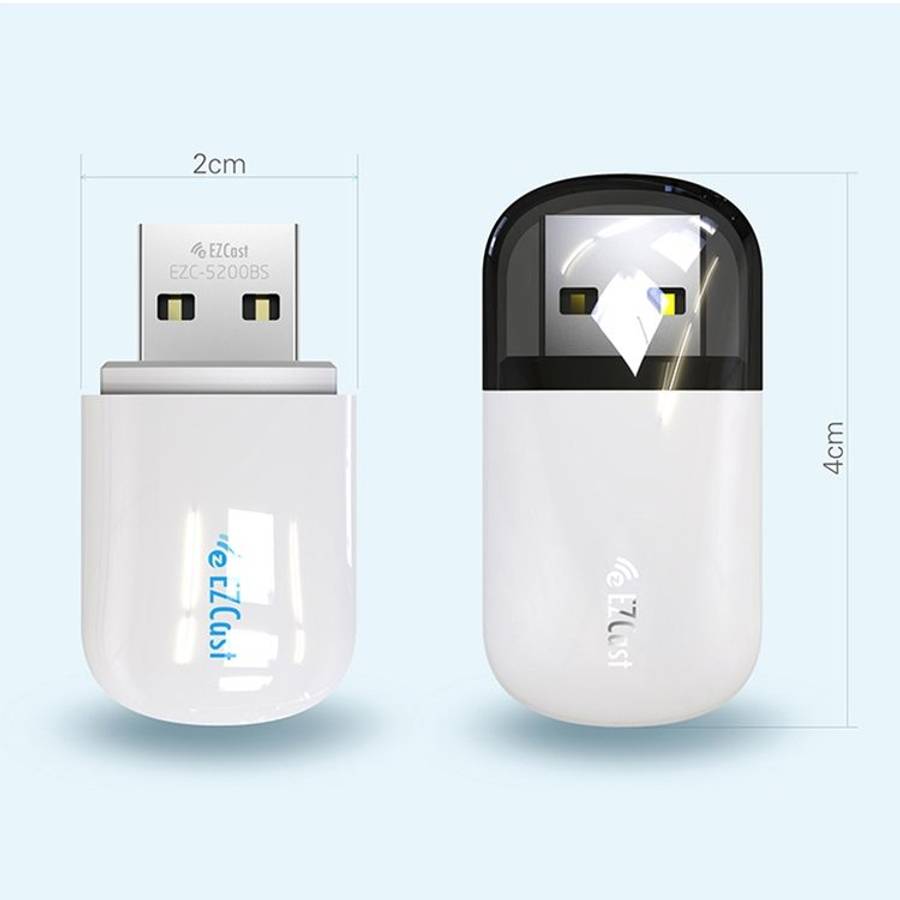 EZCast EZC-5200BS 600Mbps Dual Band WiFi + Bluetooth USB 2.0 Wireless Adapter (White)