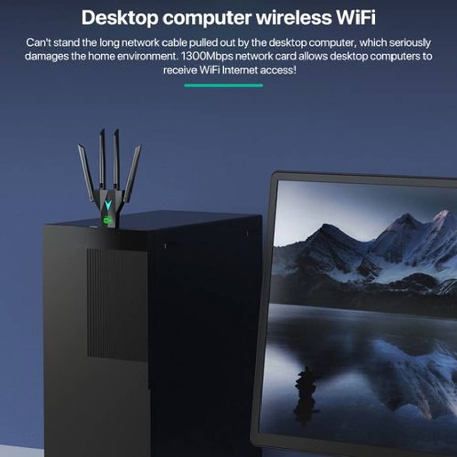 1300Mbps 5G Wireless Network Card Gigabit Dual Band Driver-free USB WiFi Receiver