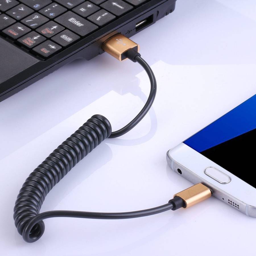 30cm to 100cm High Speed Spring Style Micro USB to USB 2.0 Flexible Elastic Spring Coiled Cable US
