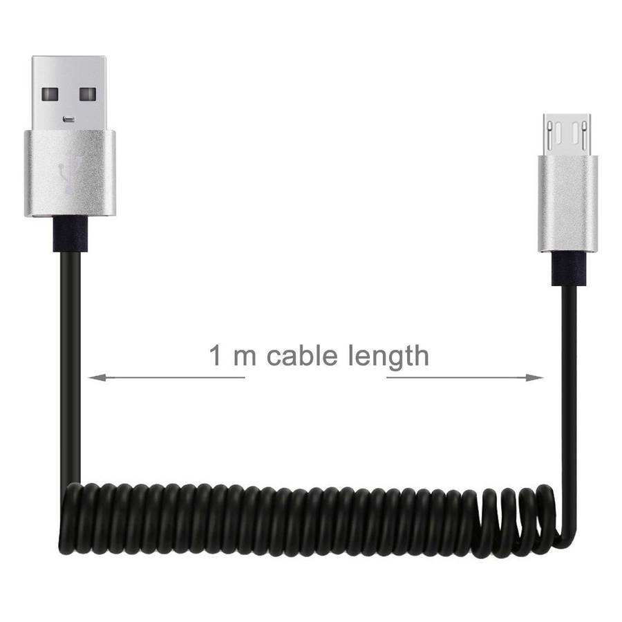 30cm to 100cm High Speed Spring Style Micro USB to USB 2.0 Flexible Elastic Spring Coiled Cable US