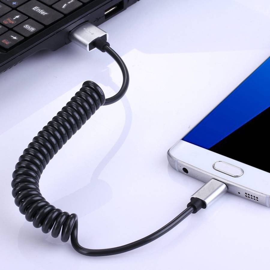 30cm to 100cm High Speed Spring Style Micro USB to USB 2.0 Flexible Elastic Spring Coiled Cable US