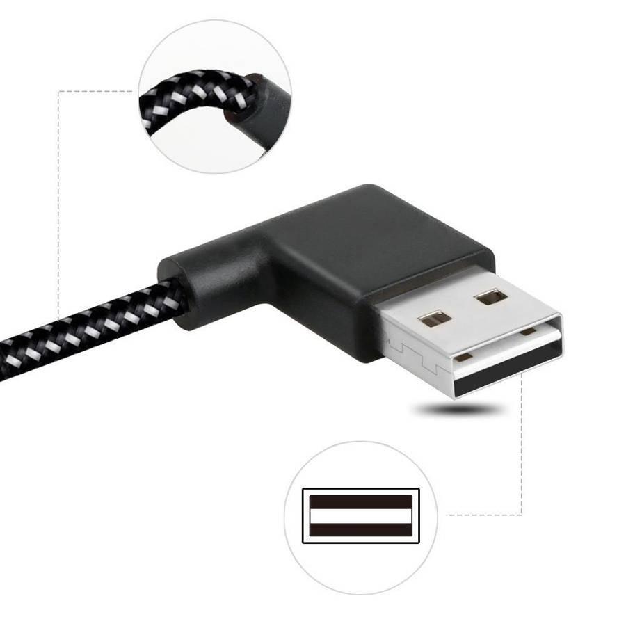 20cm 2A USB to USB-C / Type-C Nylon Weave Style Double Elbow Data Sync Charging Cable