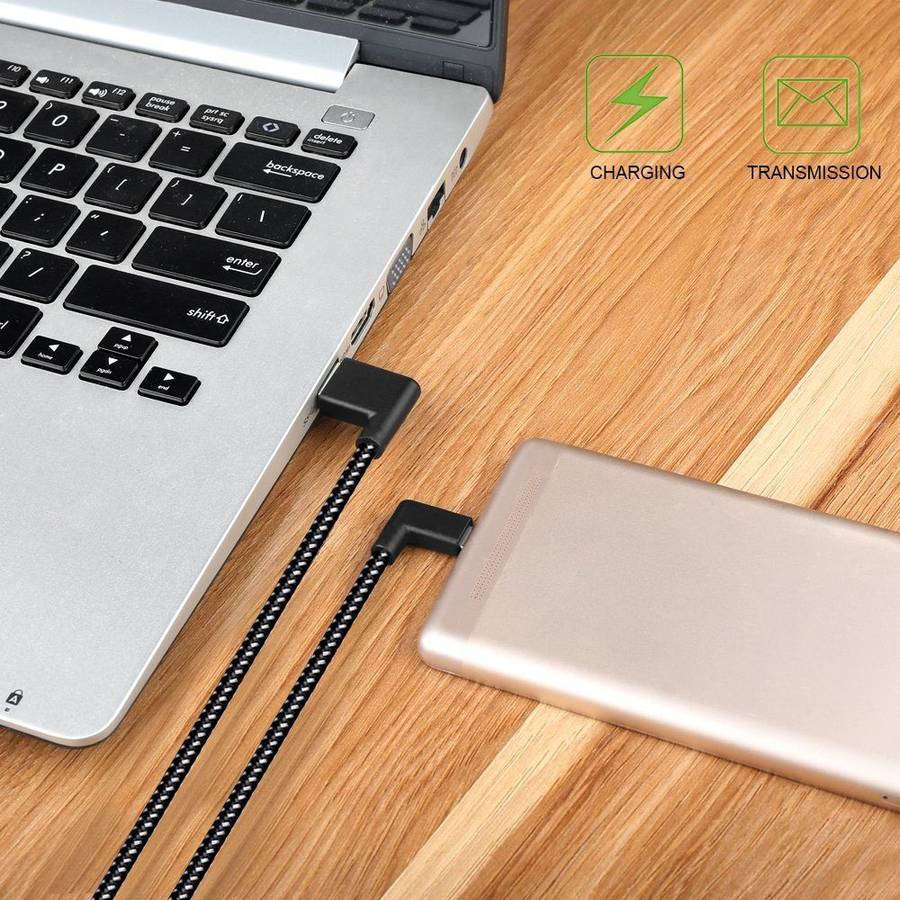 20cm 2A USB to USB-C / Type-C Nylon Weave Style Double Elbow Data Sync Charging Cable