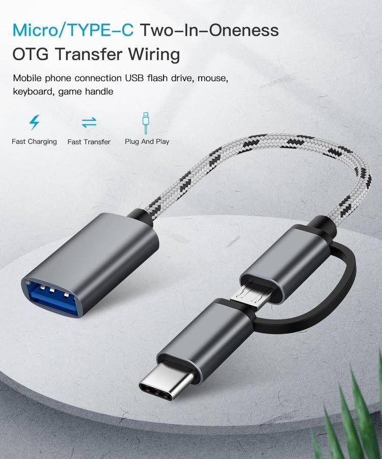 USB 3.0 Female to Micro USB + USB-C / Type-C Male Charging + Transmission OTG Nylon Bra ... (Grey)
