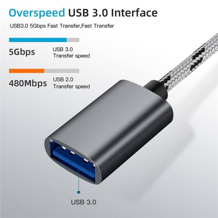 USB 3.0 Female to Micro USB + USB-C / Type-C Male Charging + Transmission OTG Nylon Bra ... (Grey)