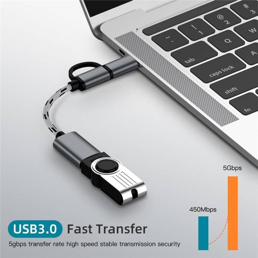 USB 3.0 Female to Micro USB + USB-C / Type-C Male Charging + Transmission OTG Nylon Bra ... (Grey)