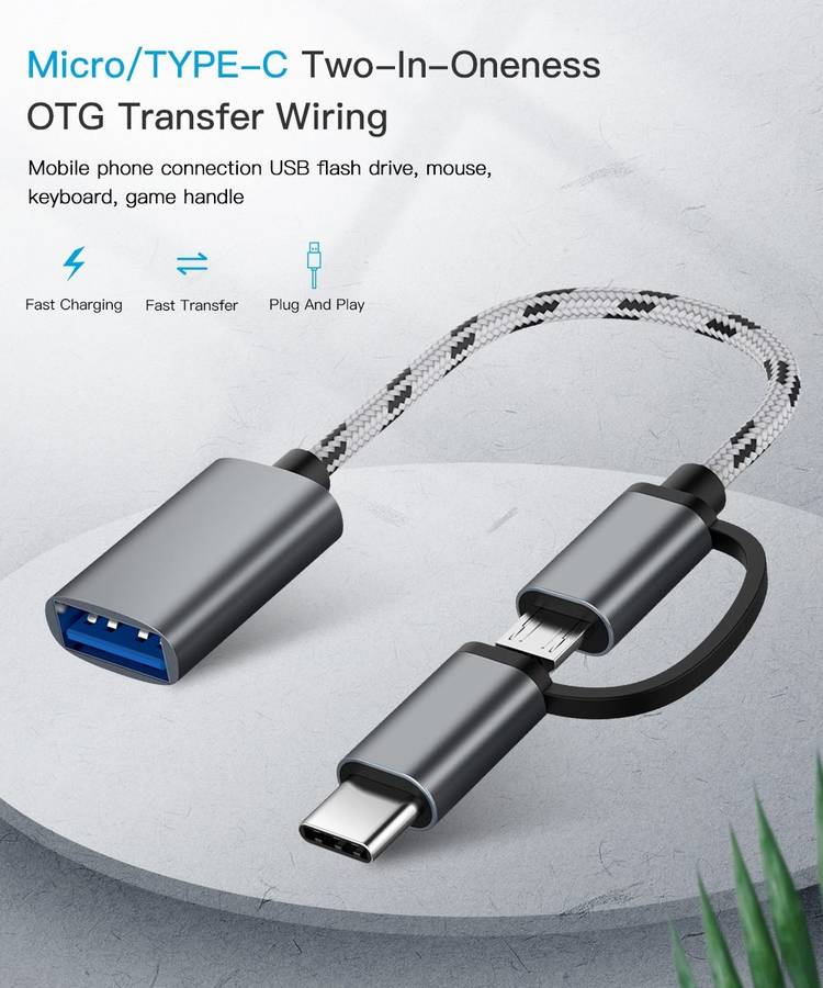 USB 3.0 Female to Micro USB + USB-C / Type-C Male Charging + Transmission OTG Nylon Bra ... (Gold)