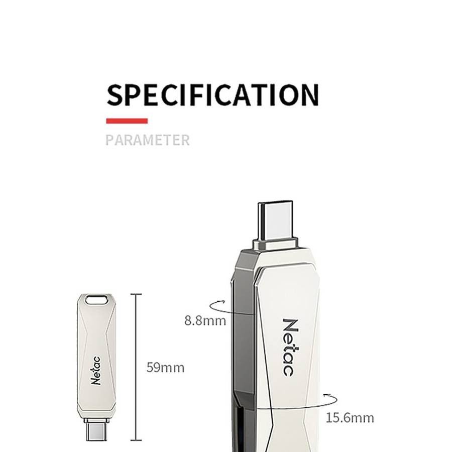 Netac U782C 128GB USB-C / Type-C + USB 3.0 360 Degrees Rotation Zinc Alloy Flash Drive OTG U Disk