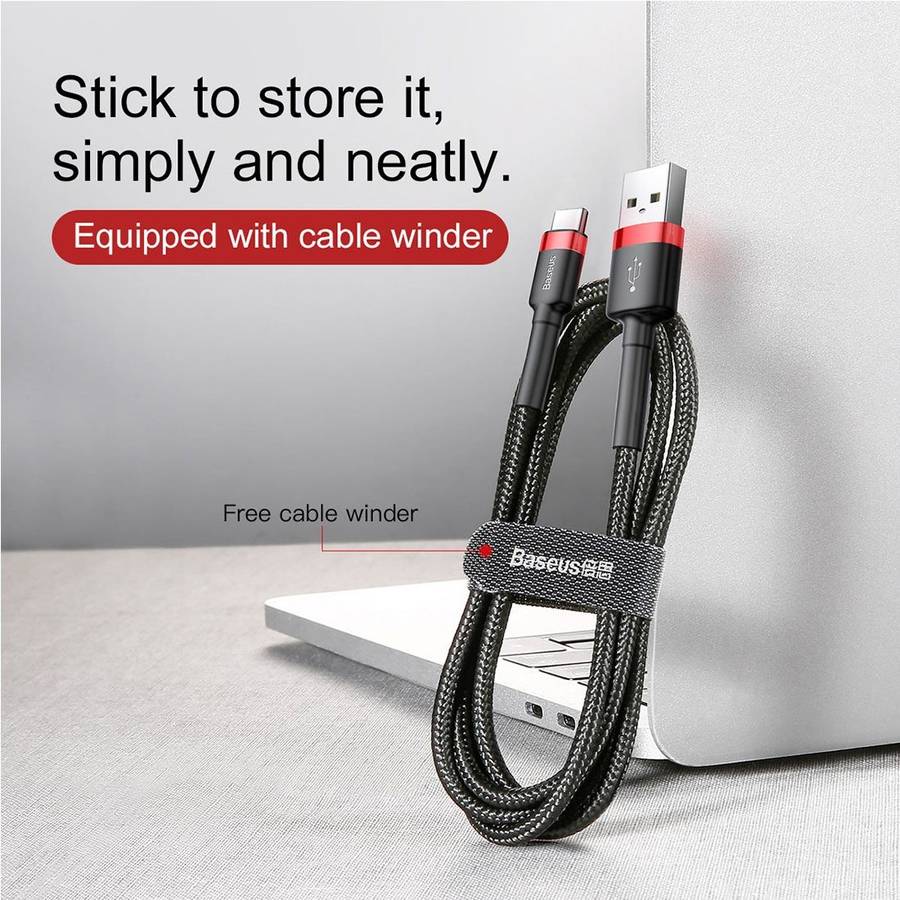 Baseus 2m 2A Max USB to USB-C / Type-C Data Sync Charge Cable(Red+Black)