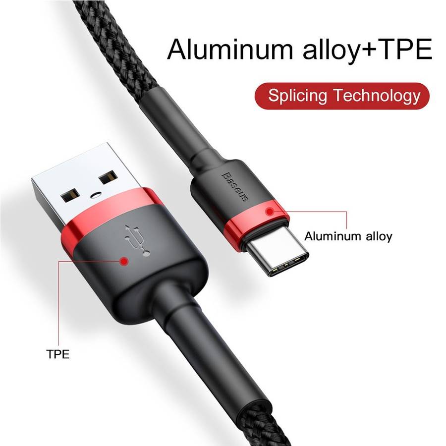 Baseus 1m 3A Max USB to USB-C / Type-C Data Sync Charge Cable(Black)