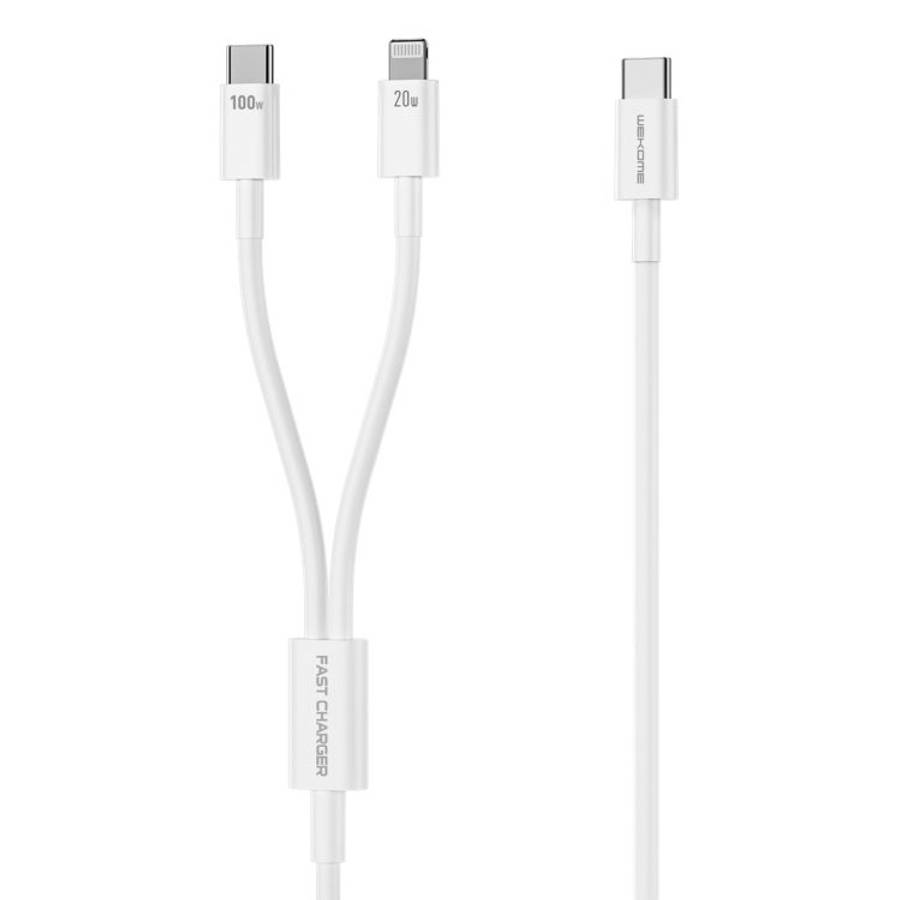 WK WDC-176 100W 2 in 1 USB-C/Type-C to USB-C/Type-C+8 Pin Multifunctional Fast Charging Data Cable
