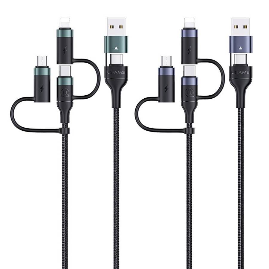 USAMS US-SJ547 U62 USB + Type-C / USB-C toType-C / USB-C + 8 Pin + Micro Aluminum Allo ... (Black)