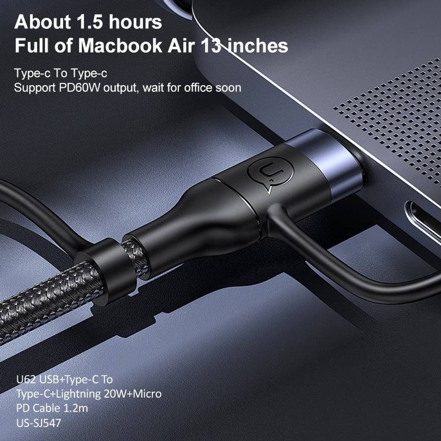 USAMS US-SJ547 U62 USB + Type-C / USB-C toType-C / USB-C + 8 Pin + Micro Aluminum Allo ... (Black)