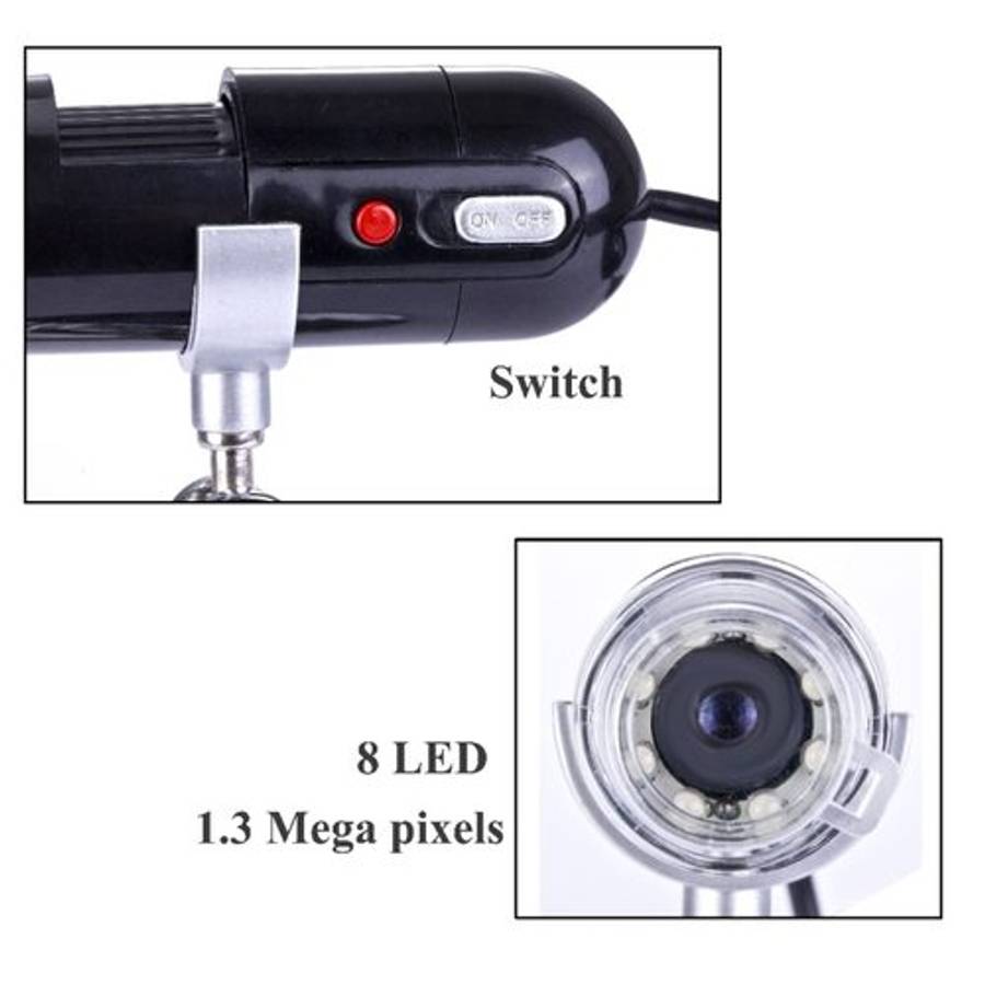 1.3 Mega pixels 200x USB digital microscope with 8 LED White light(Black)