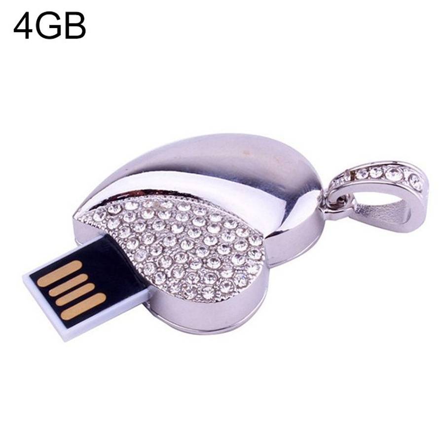 Silver Heart Shaped Diamond Jewelry USB Flash Disk, Special for Valentines Day Gifts (4GB)