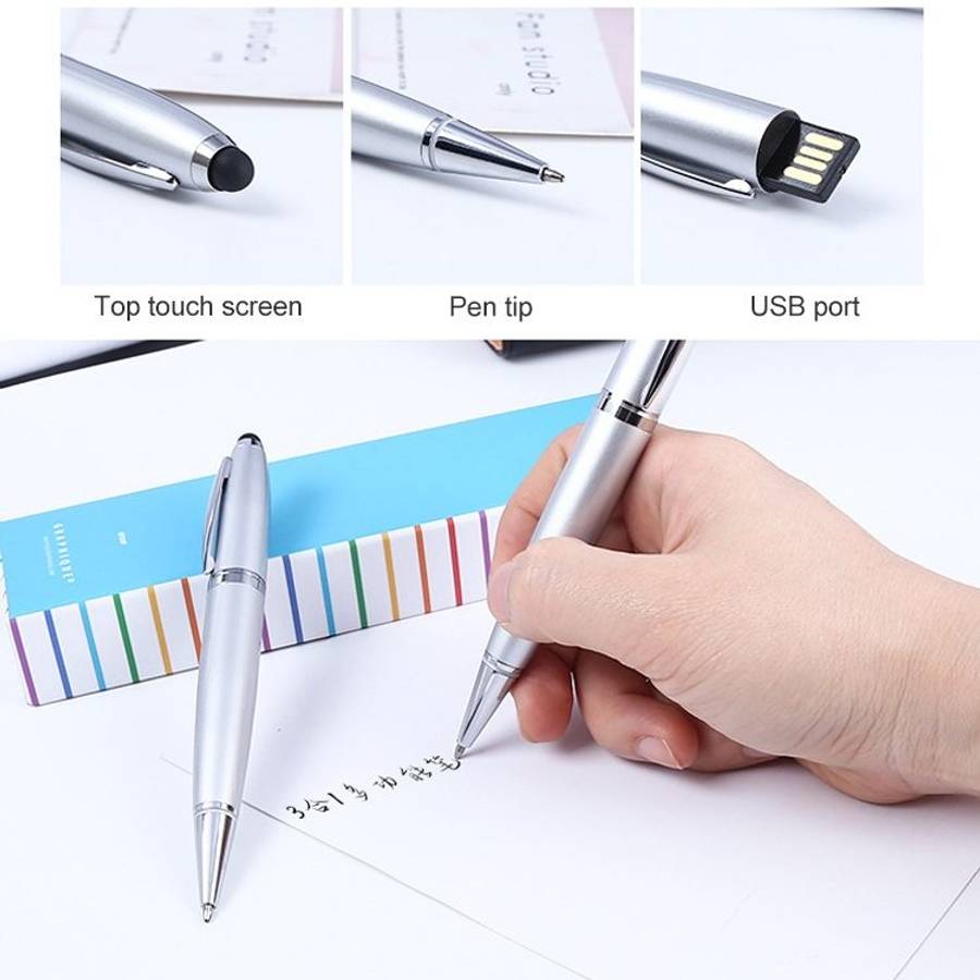 2 in 1 Pen Style USB Flash Disk, Silver (8GB)