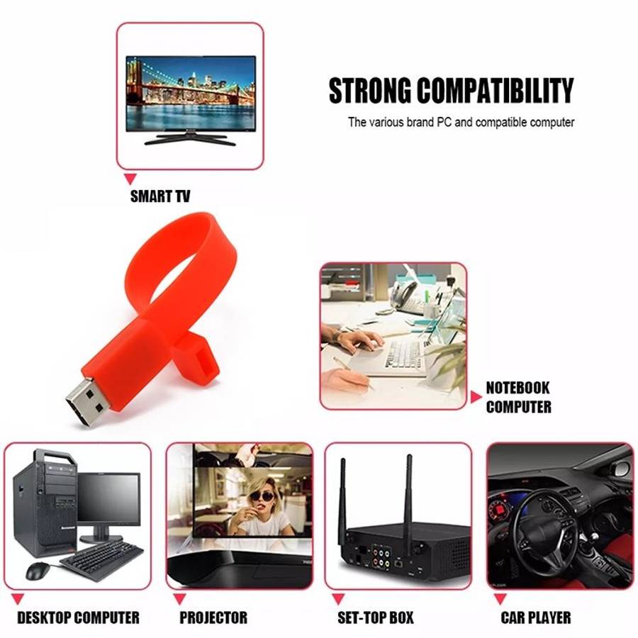 4GB Silicon Bracelets USB 2.0 Flash Disk(Red)
