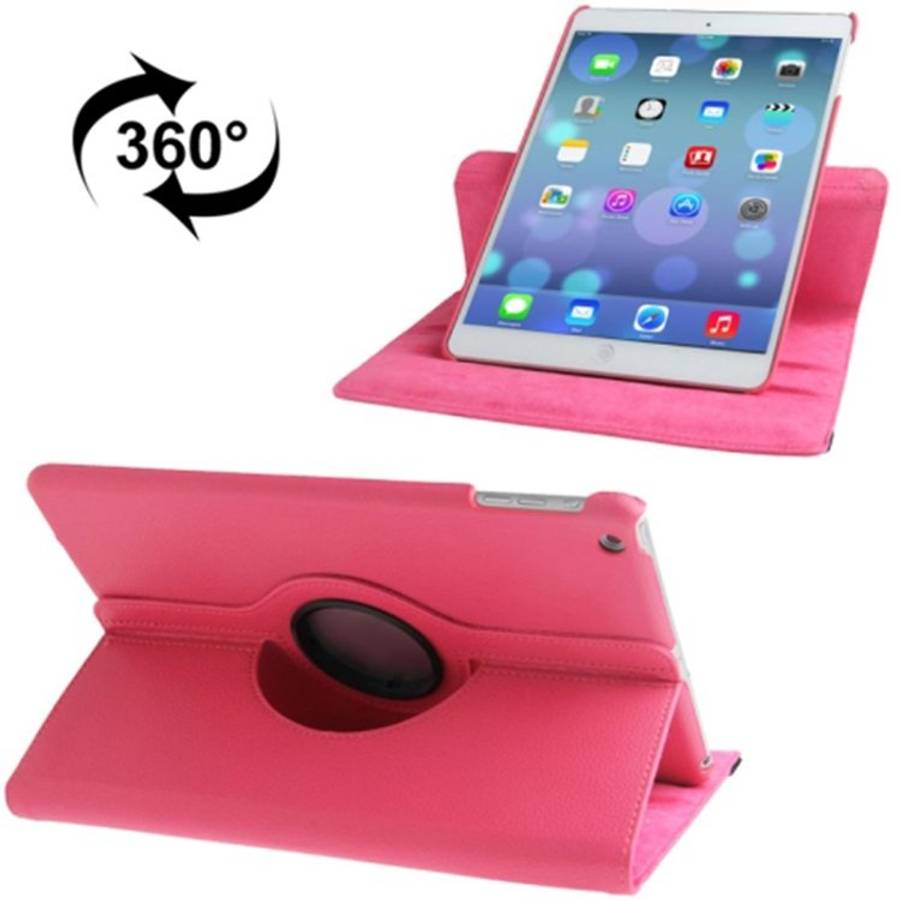 Litchi Texture 360 Degrees Rotation Leather Tablet Case with Holder for iPad Air / A ... (Magenta)