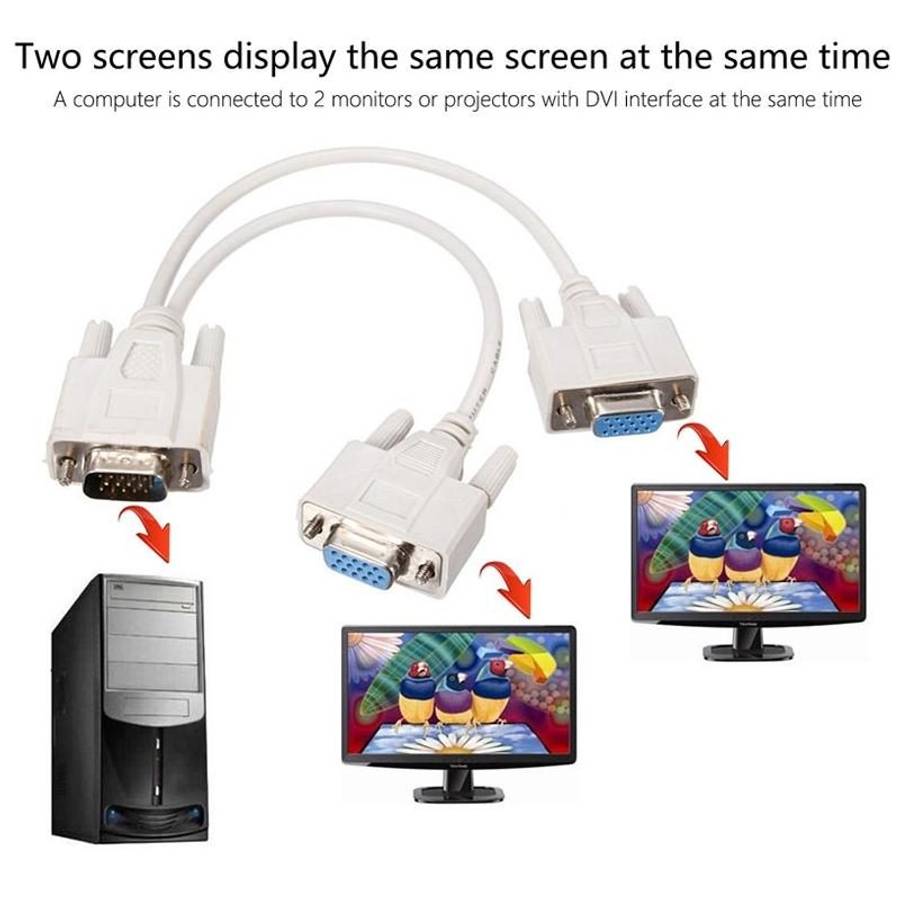 VGA SVGA HDB15 Male to 2 Female Splitter Cable