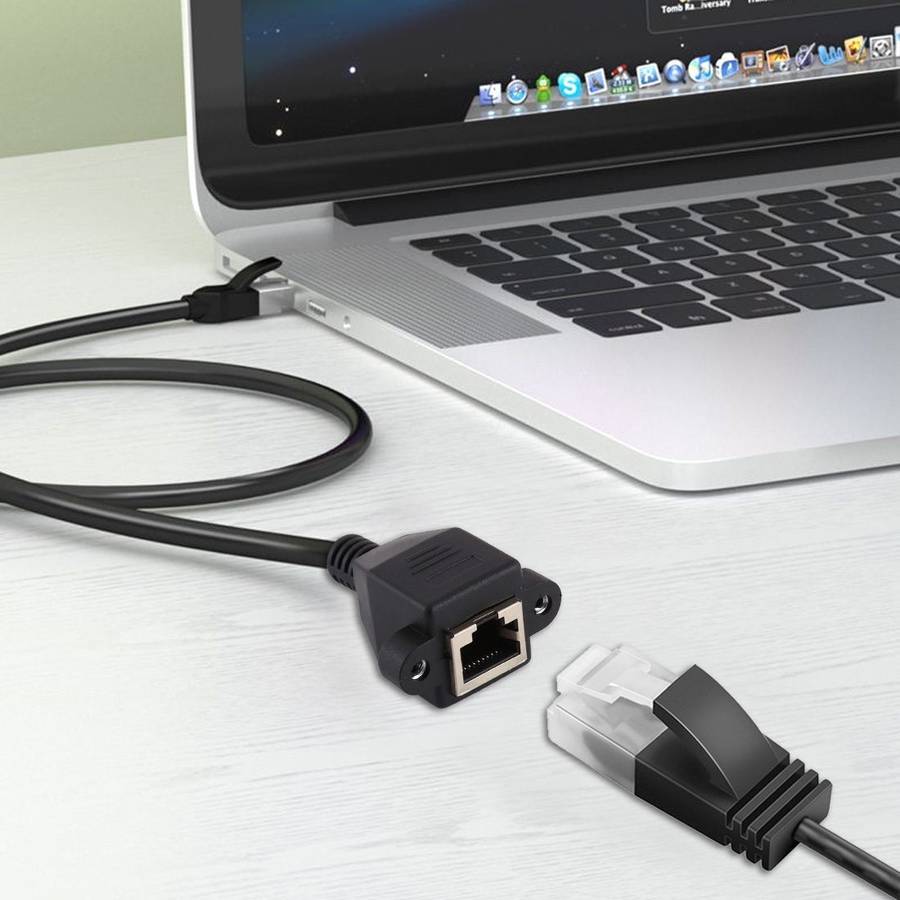 RJ45 Female to Male CAT5E Network Panel Mount Screw Lock Extension Cable, Length: 1.5m(Black)