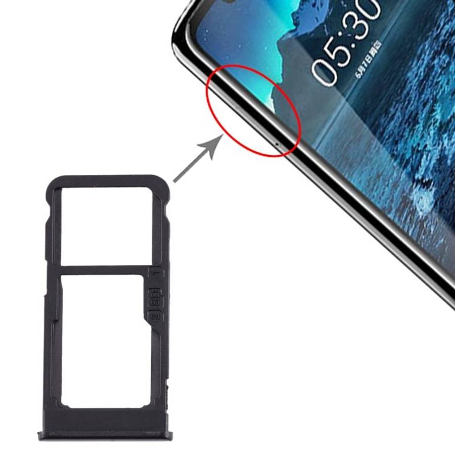 SIM Card Tray + SIM Card Tray / Micro SD Card Tray for Nokia 5.1 Plus / X5 TA-1102 TA ... (Black)