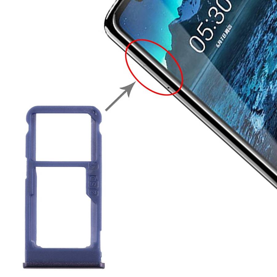 SIM Card Tray + SIM Card Tray / Micro SD Card Tray for Nokia 5.1 Plus / X5 TA-1102 TA-1 ... (Blue)