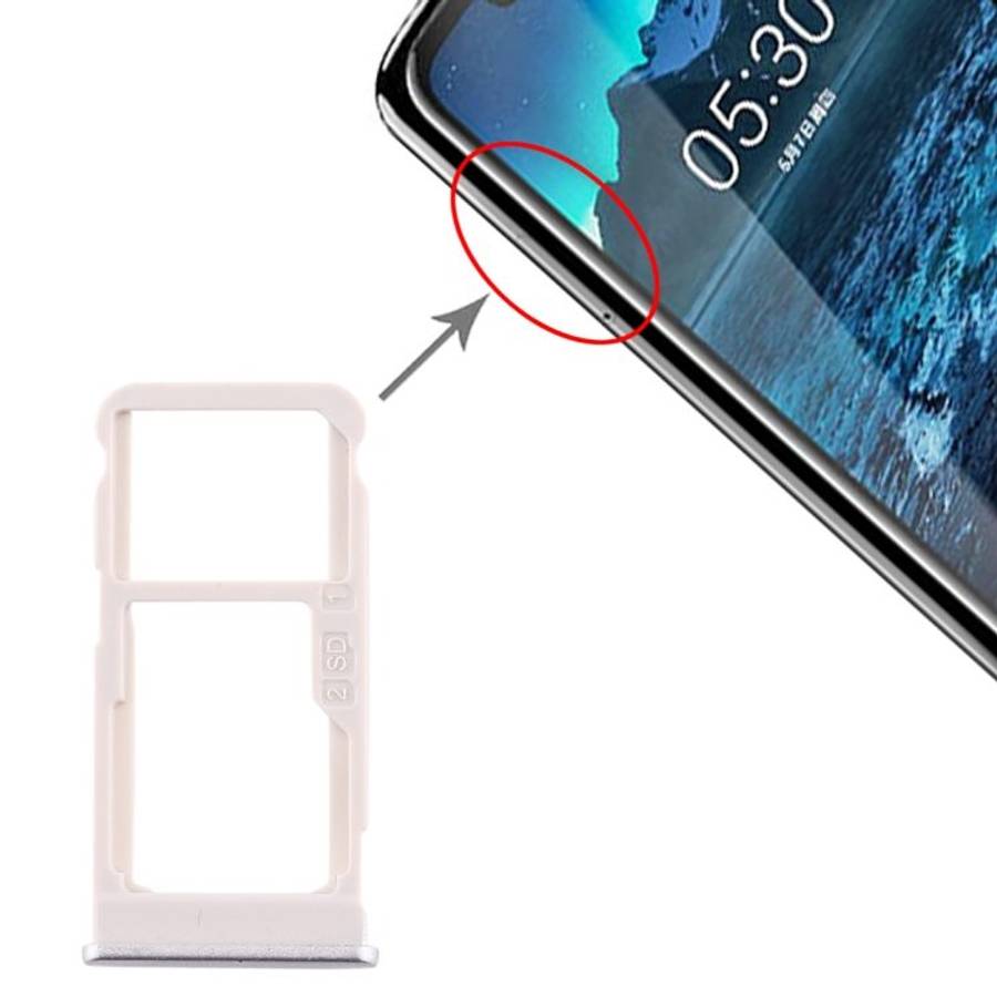 SIM Card Tray + SIM Card Tray / Micro SD Card Tray for Nokia 5.1 Plus / X5 TA-1102 TA ... (Silver)