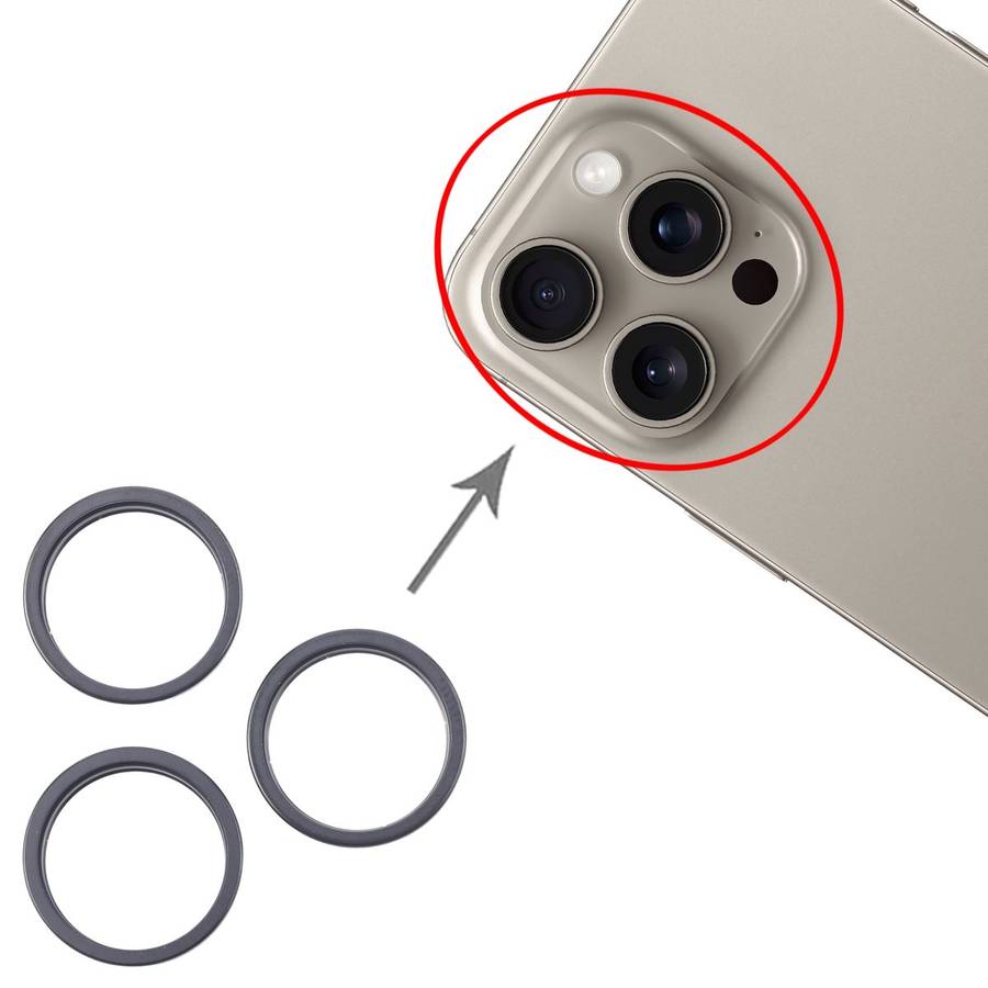 For iPhone 16 Pro 3pcs/set Rear Camera Glass Lens Metal Outside Protector Hoop Ring (Black)