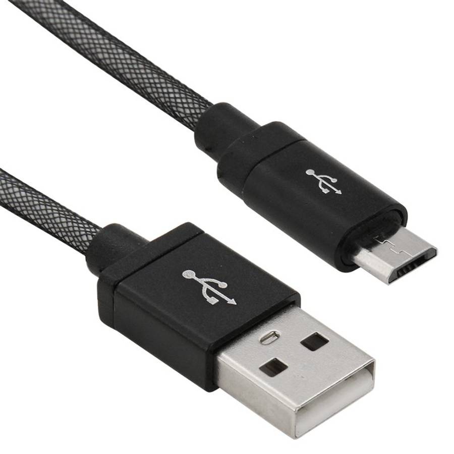 1m Net Style High Quality Metal Head Micro USB to USB Data / Charging Cable(Black)