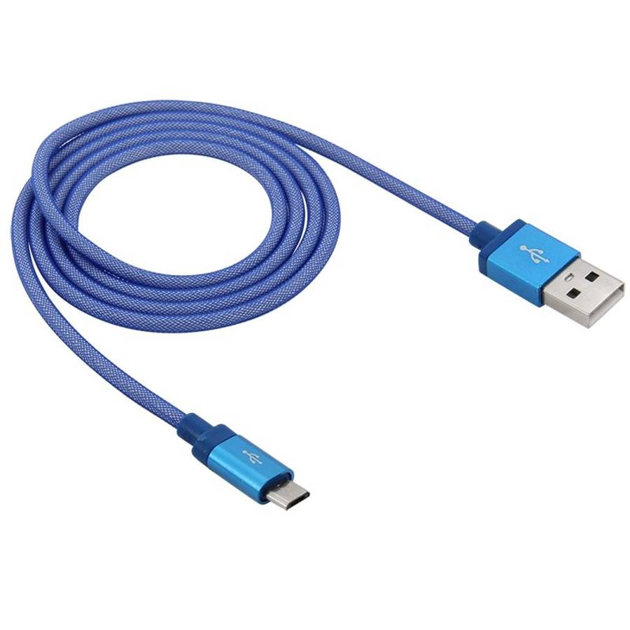 1m Net Style High Quality Metal Head Micro USB to USB Data / Charging Cable(Blue)