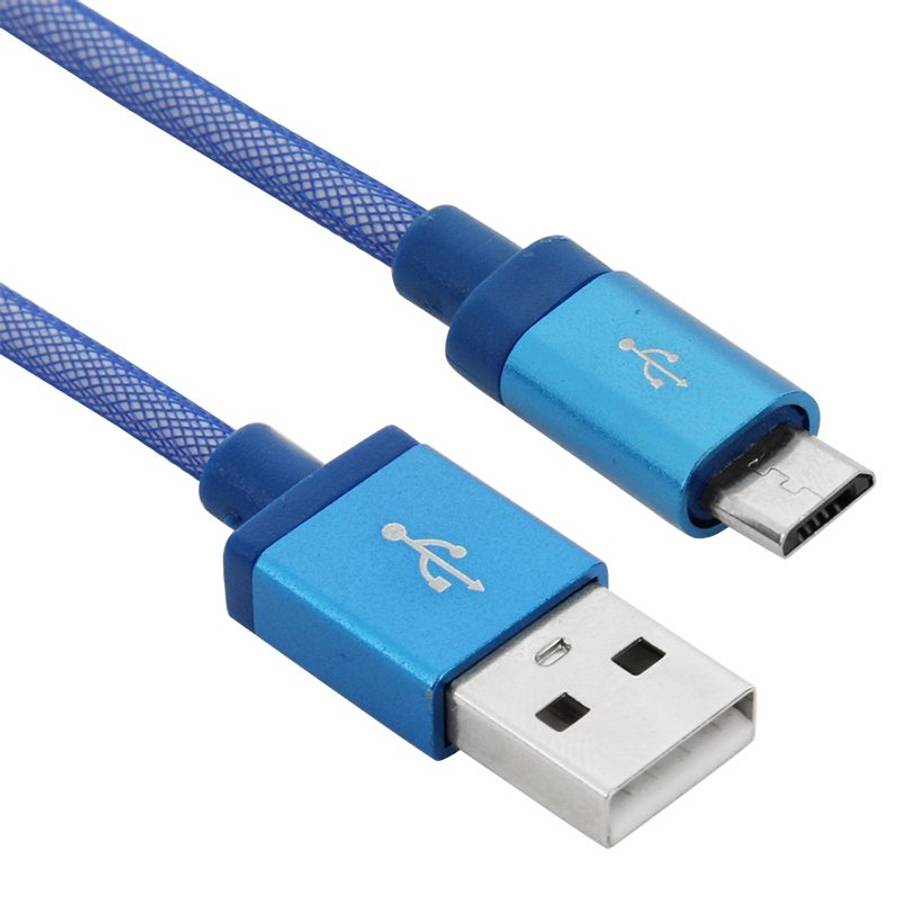 1m Net Style High Quality Metal Head Micro USB to USB Data / Charging Cable(Blue)