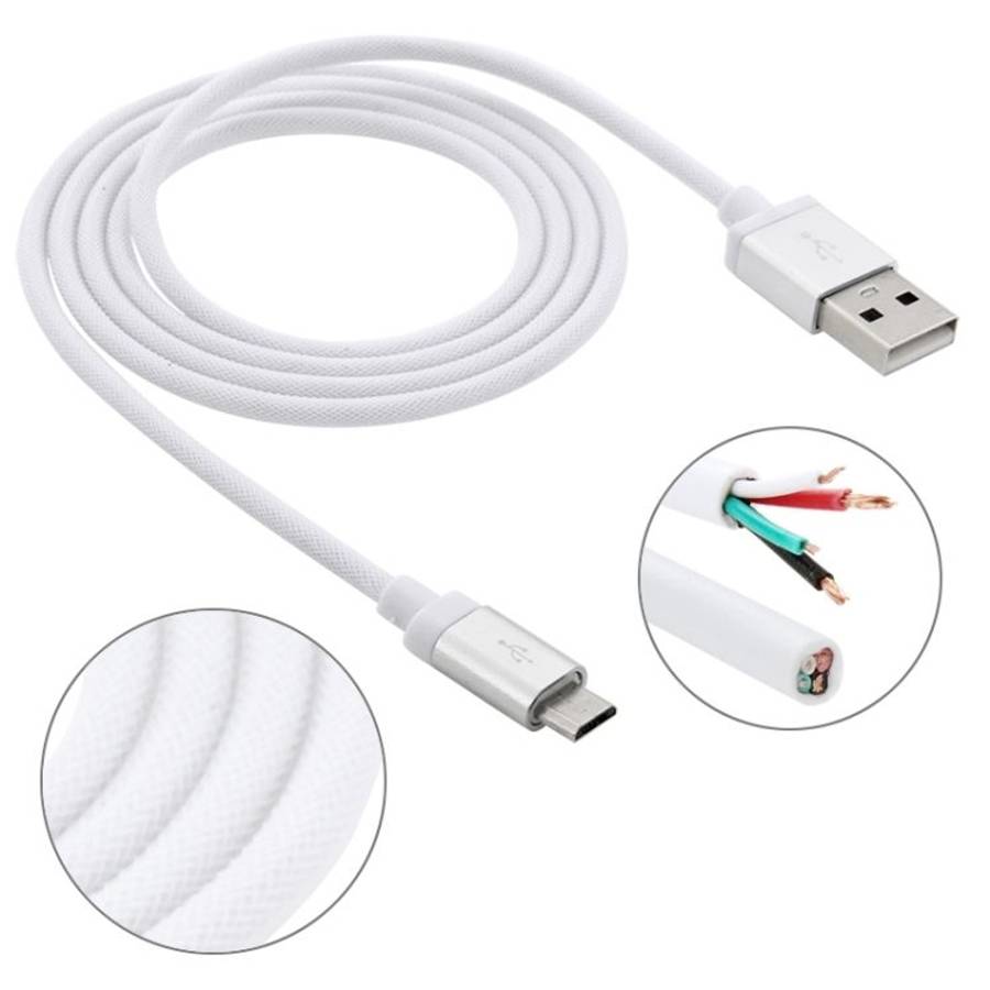 1m Net Style High Quality Metal Head Micro USB to USB Data / Charging Cable(White)