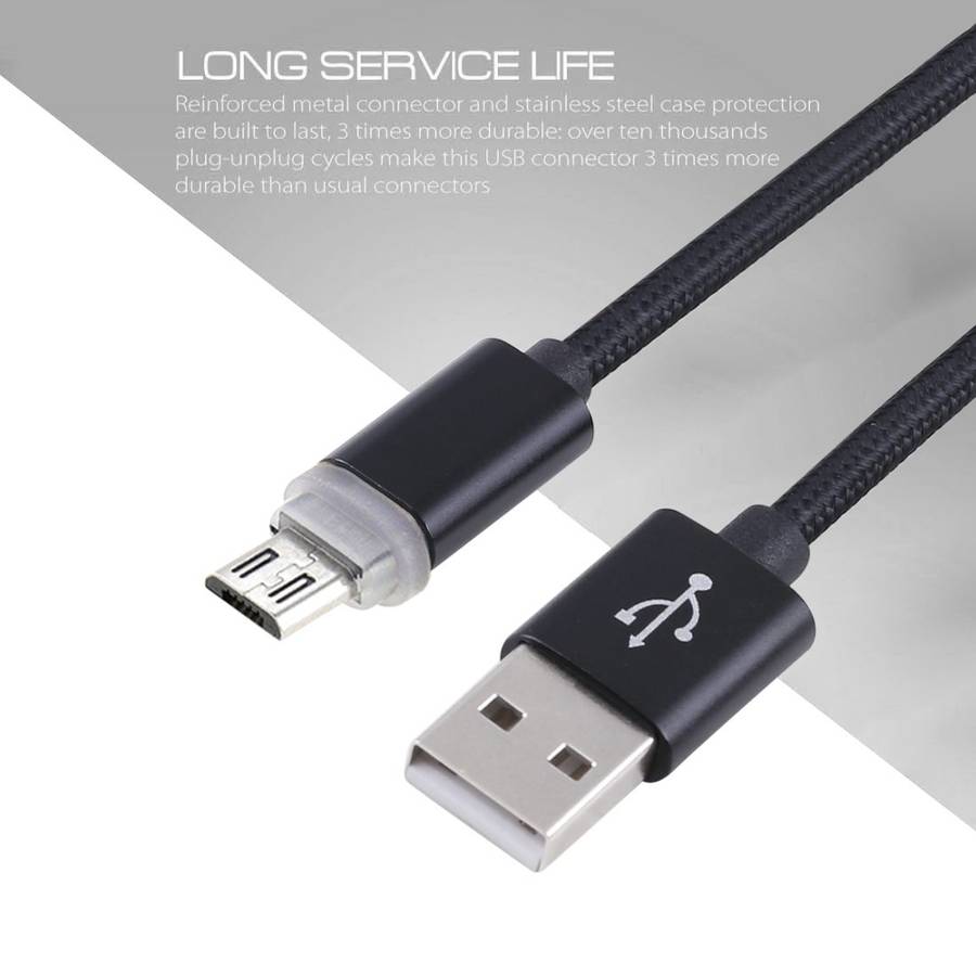 1m Woven Style Micro USB to USB 2.0 Data Sync Cable with LED Indicator Light(Black)
