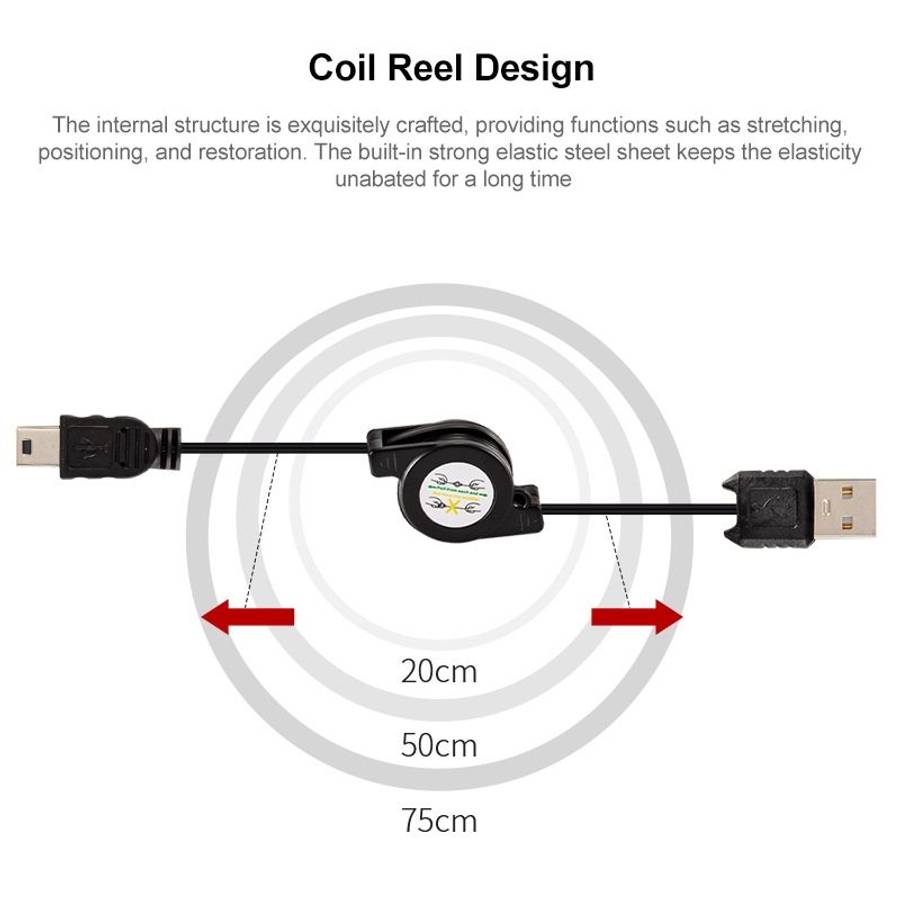USB 2.0 to Mini 5 Pin USB Retractable Data & Charger Cable for Motorola V3 / Mobile Ph ... (Black)
