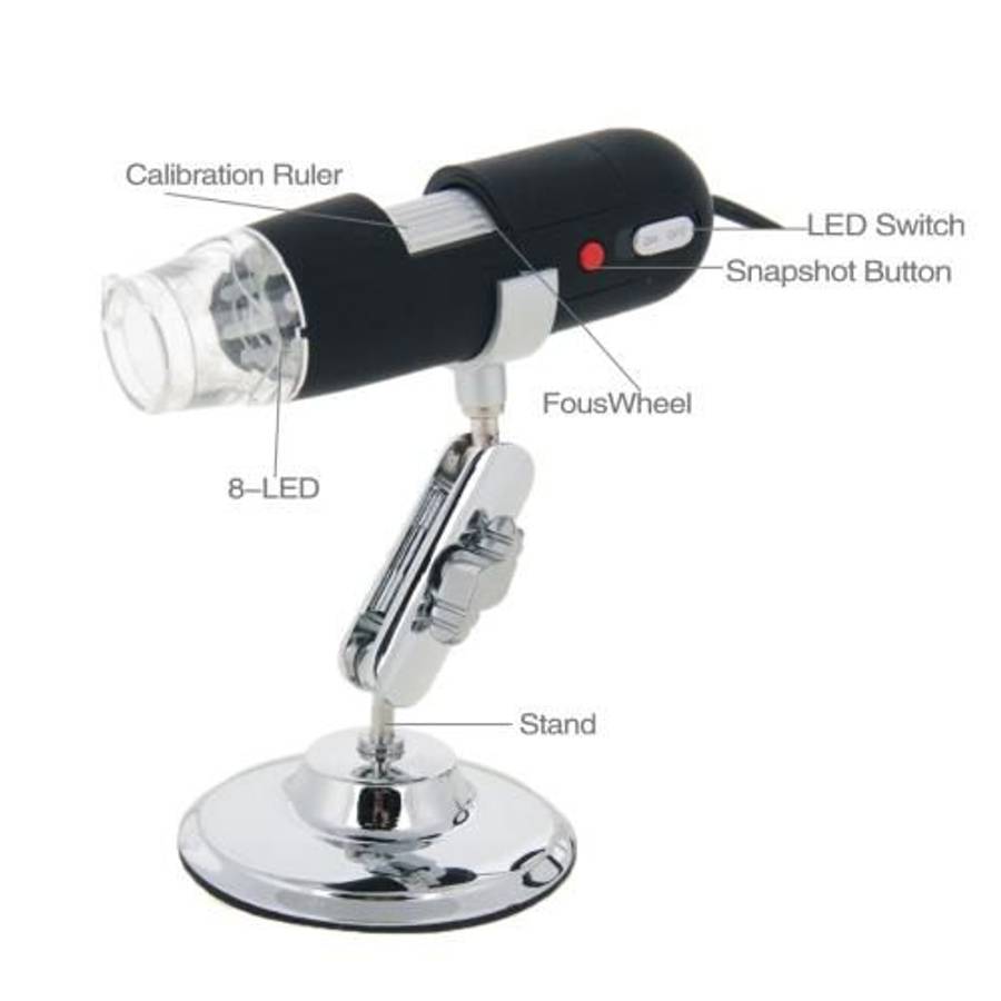 1.3 Mega Pixels 500X USB 2.0 Digital Microscope with 8 LED(Black)