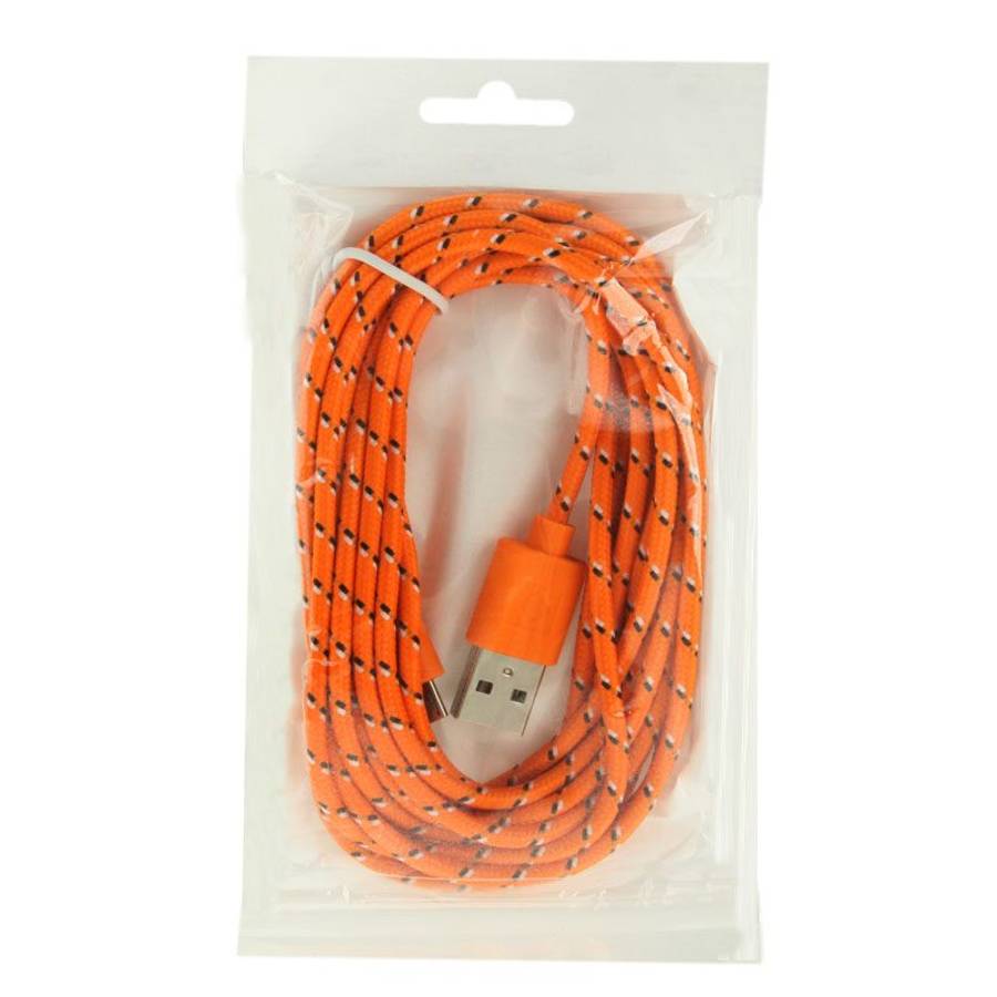 Nylon Netting Style Micro 5 Pin USB Data Transfer / Charge Cable, Length: 3m(Orange)