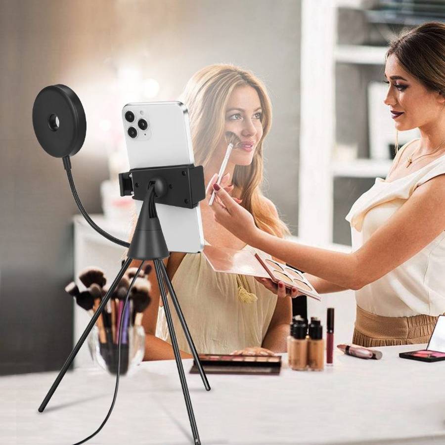 NS-08 Makeup Live Selfie Fill Ring Light Photography LED Dimmable Ring Lamp with Phone Tripod Stan