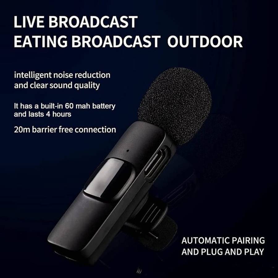 K9 2 in 1 Wireless Clip-on Auto Noise Cancelling Live Mini Microphone, Port: Type-C