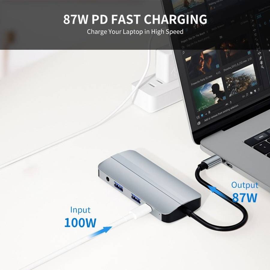 JUNSUNMAY 8 in 1 Type-C to 4K HDMI + VGA Docking Station Adapter PD Quick Charge Hub