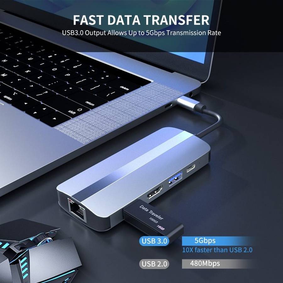 JUNSUNMAY 7 in 1 Multifunctional USB-C Hub Docking Station Adapter -