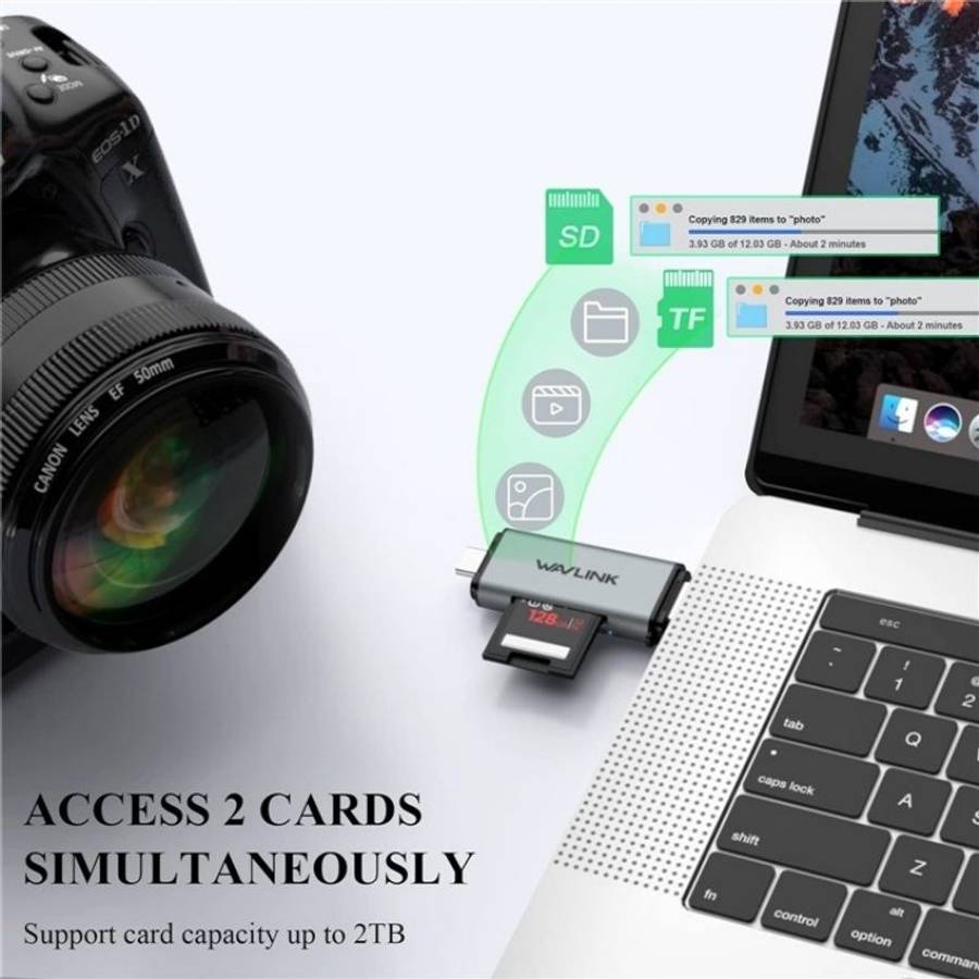 WAVLINK WL-CR3002 Multi-Function Mini Aluminum Alloy Shell Type-C+USB3.0 SD/TF Card Reader