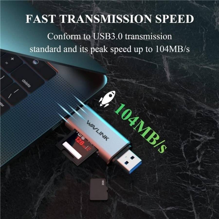 WAVLINK WL-CR3002 Multi-Function Mini Aluminum Alloy Shell Type-C+USB3.0 SD/TF Card Reader