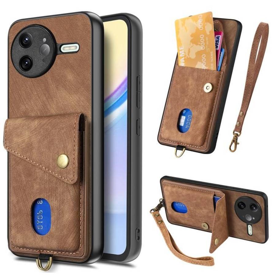 For Redmi K80 / Poco F7 Pro Retro Card Wallet Fold Leather Phone Case with Strap(Brown)