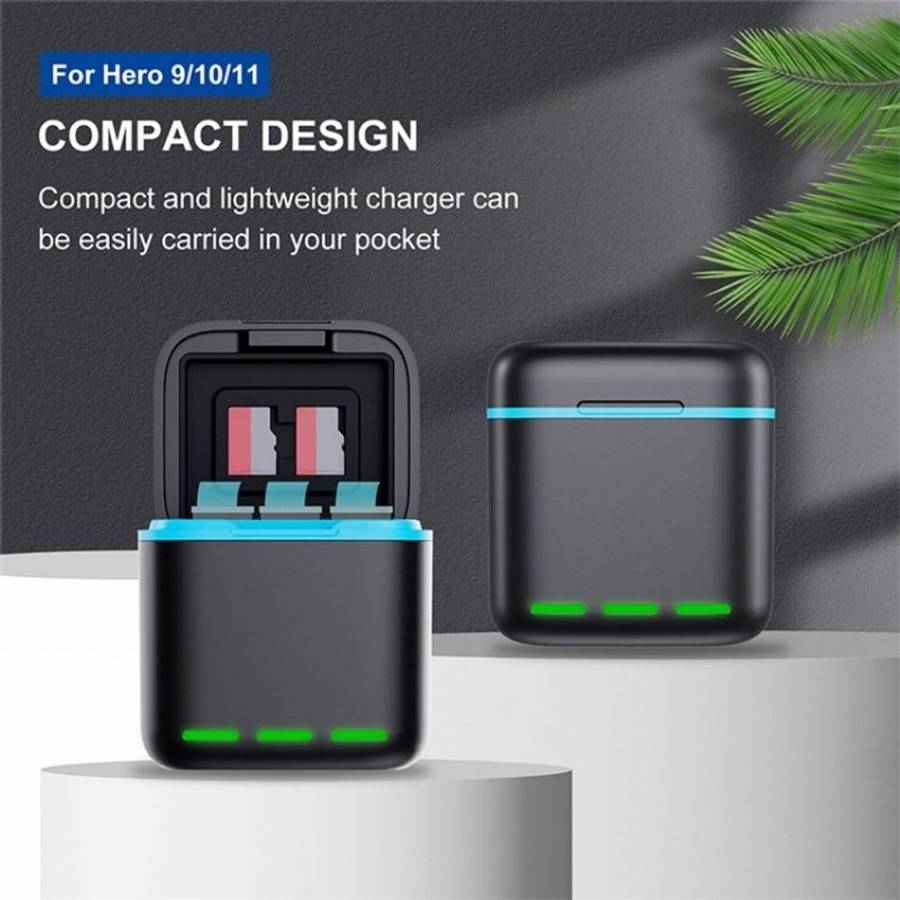 GP-910 3-Battery Charging Box Storage Case For GoPro HERO12 Black /11 Black /10 Black /9 Black